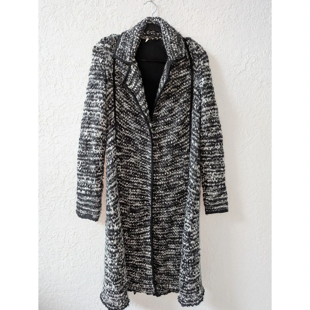Free People Last Dance Duster Womens S Cotton Wool Blend Black White Coat Boho